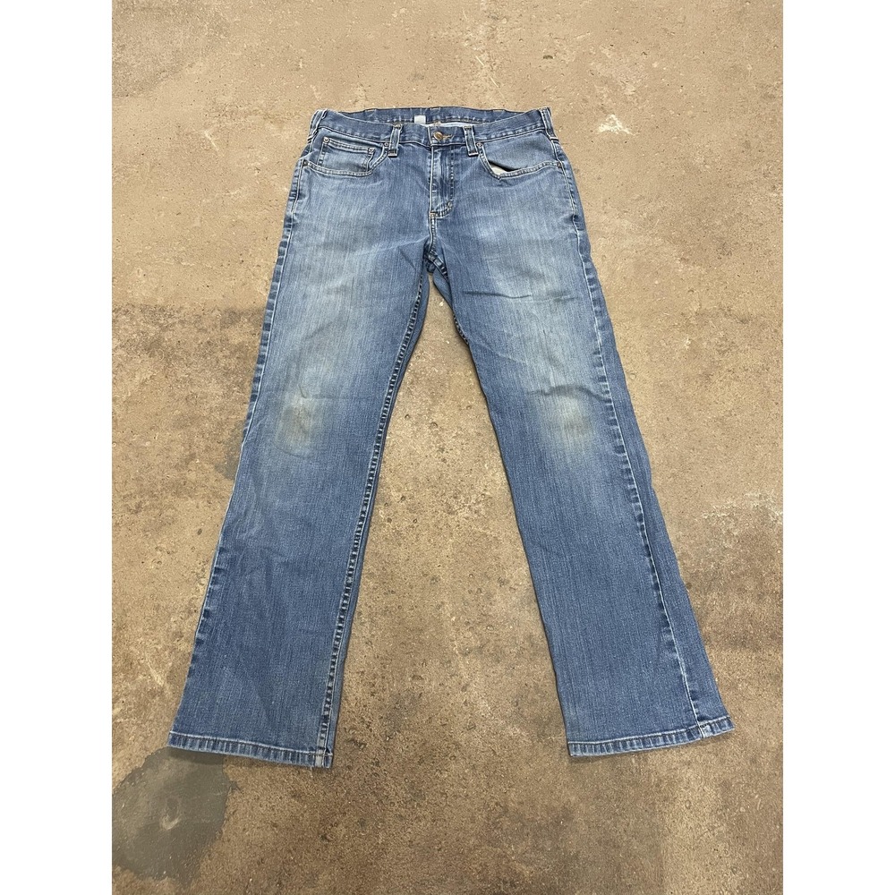 Carhartt 102804-498 Jeans Mens 32x30 Medium‎ Wash Blue Relaxed Straight Zip Fly